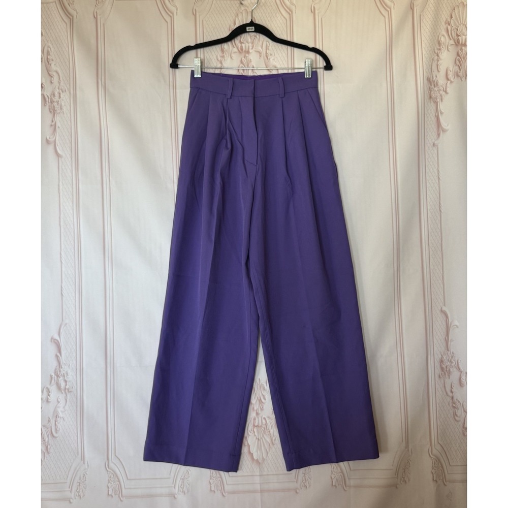 COS Relaxed Tailored Wide-Leg Trousers Purple Size 0 (26X27) Pockets